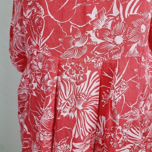 Woolovers Linen‎ Pocket Tunic Dress 6 Coral Pink 100% Linen Floral Hawaiian - Picture 6 of 10